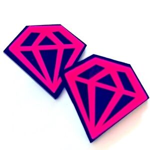 Black and Pink Rubber Diamond Earrings, Unworn, NWT